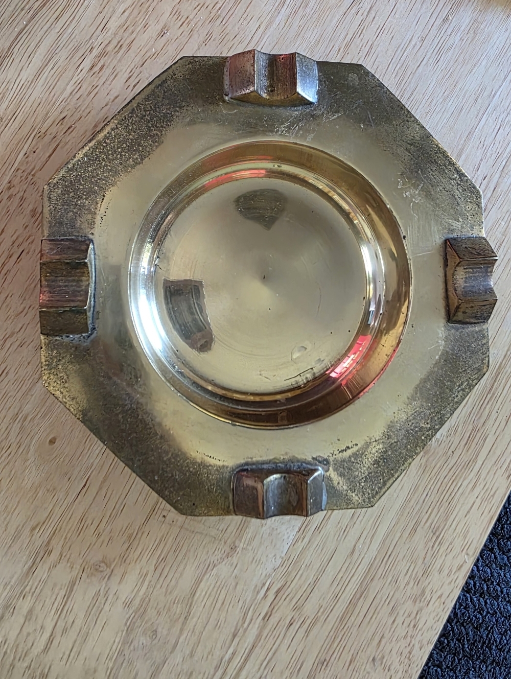 Octagonal Brass Ashtray with Raised Cigarette Rests